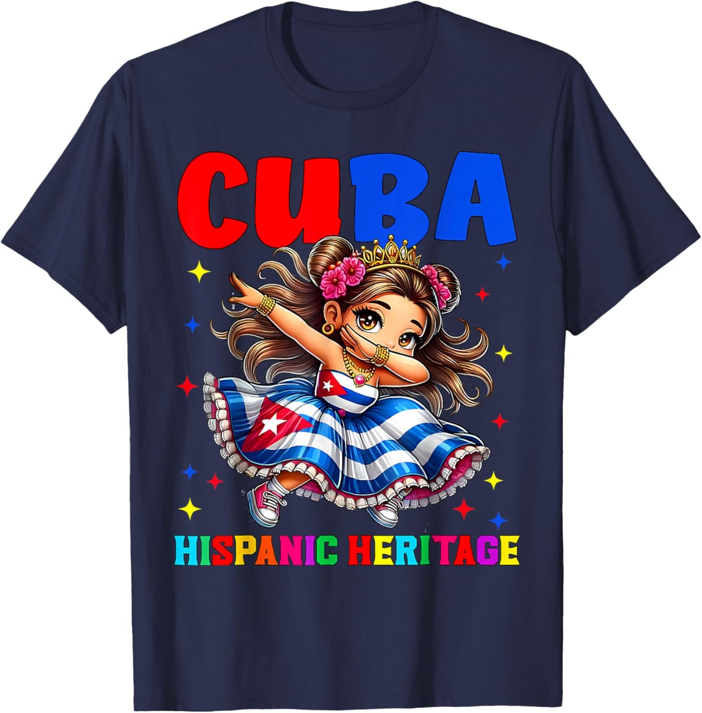 Hispanic Heritage Month Cuban Flag Cuba Dabbing Girls Kids T-Shirt - T-Shirt | Navy