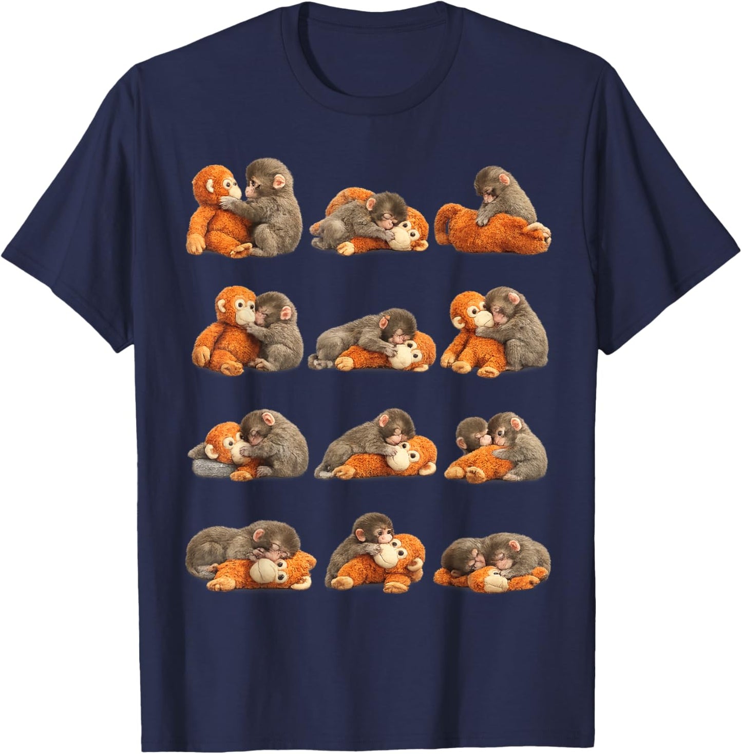 Cute Baby Monkey Punch Viral Zoo Japan Design T-Shirt - T-Shirt | Navy