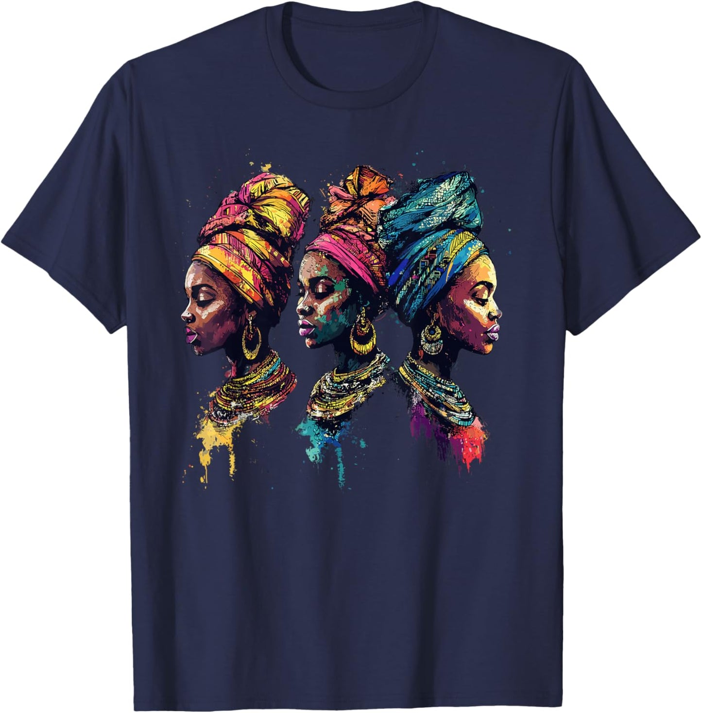 Melanin African Queen Afro Woman Headwrap Style T-Shirt - T-Shirt | Navy