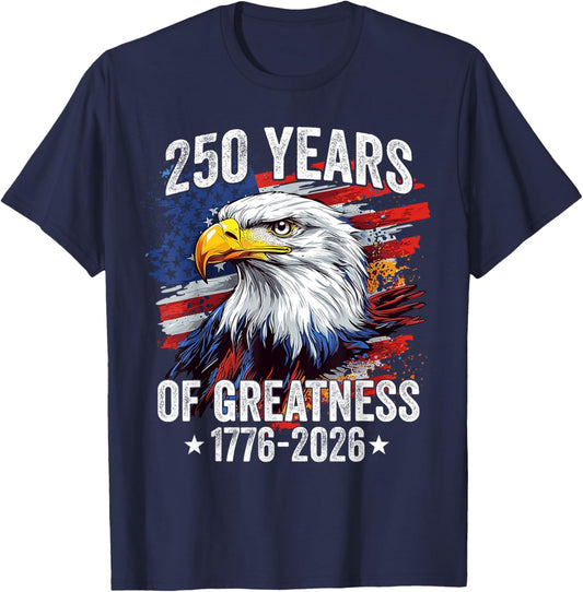 Eagle 250 Years American 1776 2026 250th USA Birthday T-Shirt - T-Shirt | Navy
