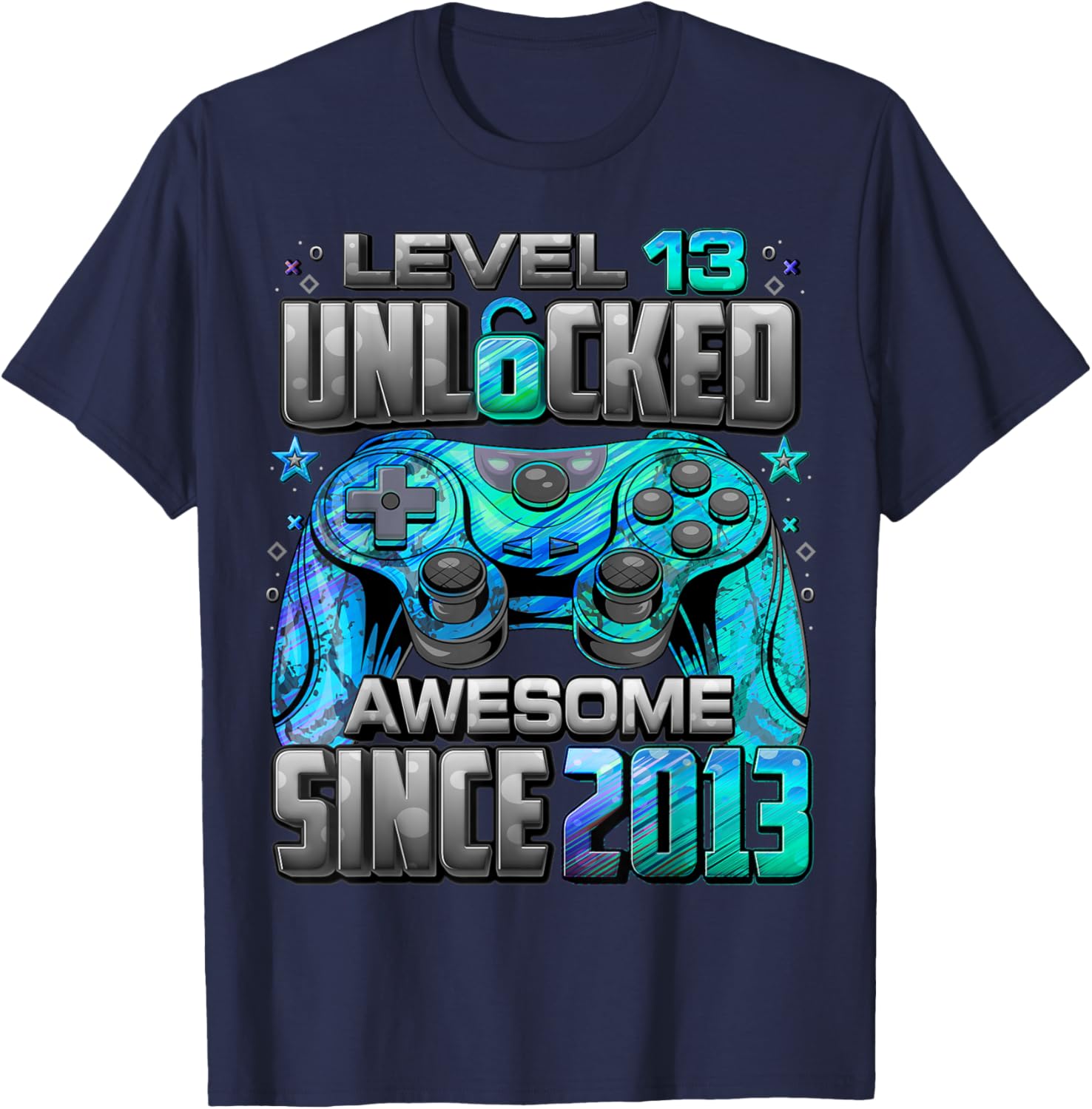 Level 13 Unlocked Awesome Since 2013 13th Birthday Gaming T-Shirt - T-Shirt | Navy