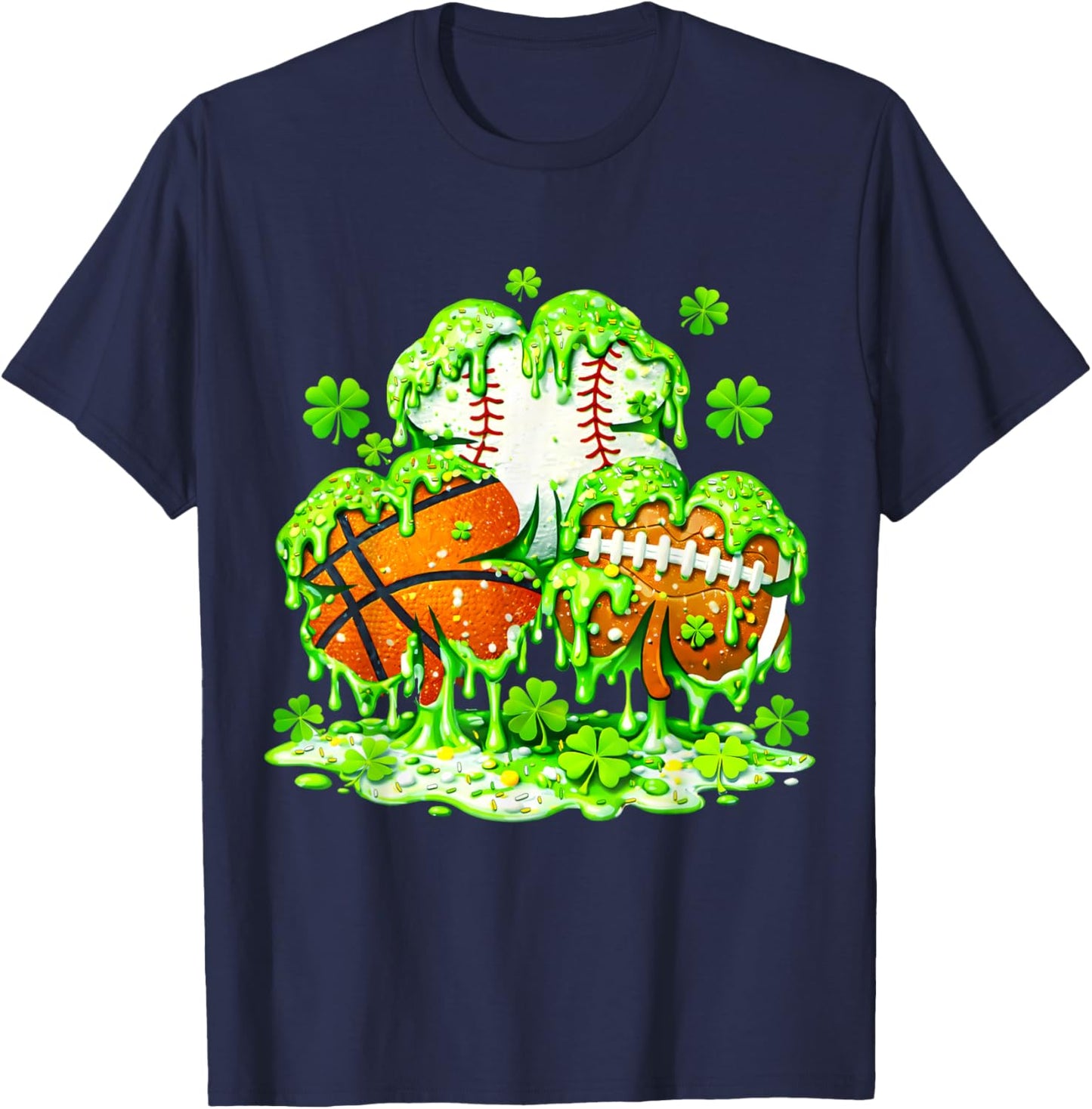Kids St Patricks Day Shamrock Basketball Baseball Football T-Shirt - T-Shirt | Navy