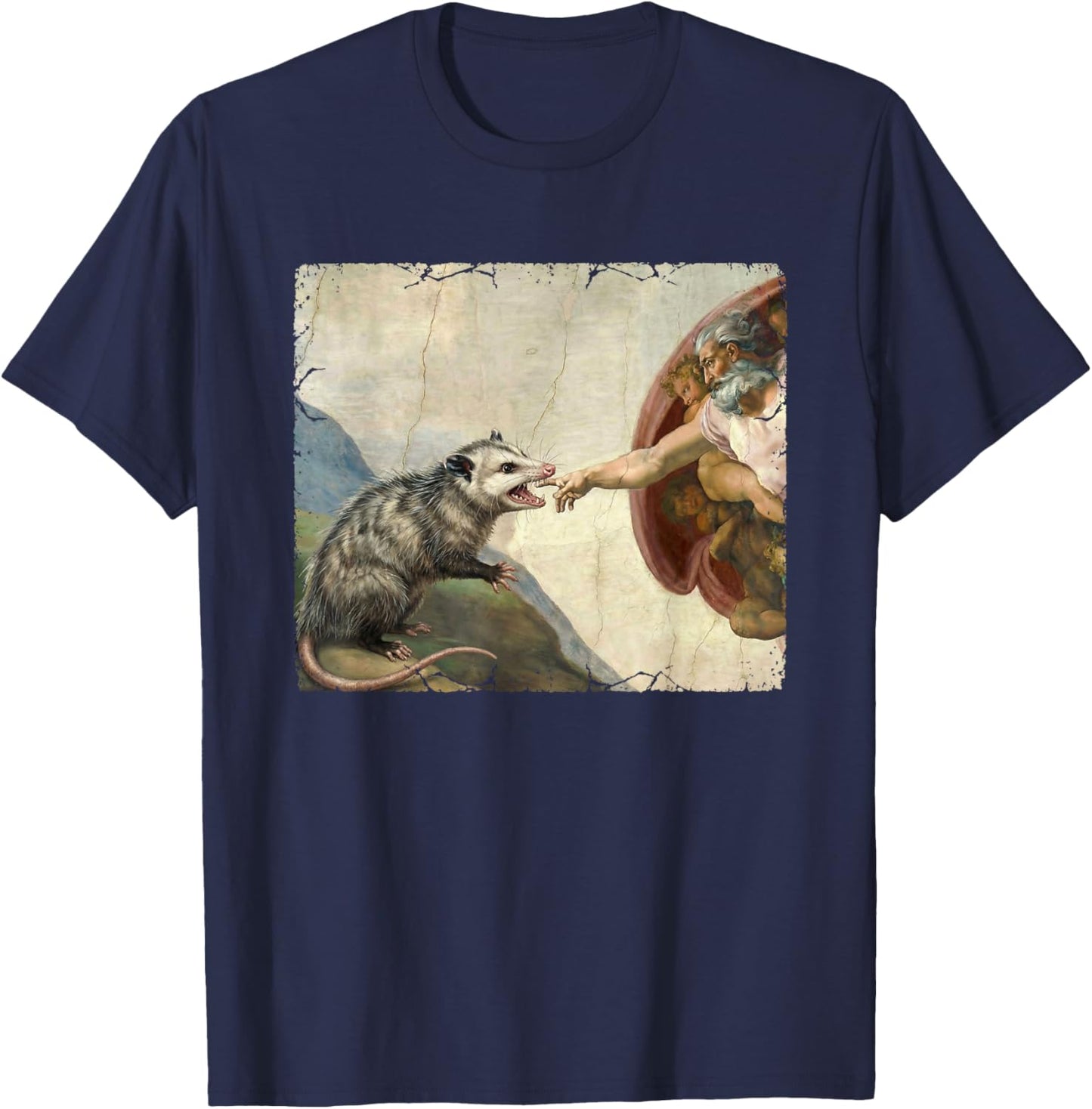 Opossum Biting God's Hand Funny Possum Meme T-Shirt - T-Shirt | Navy