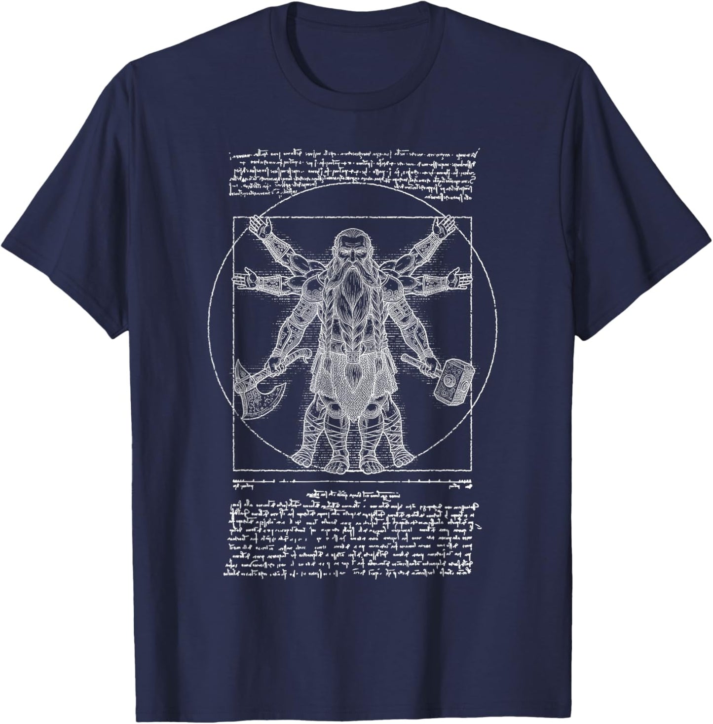 RPG Fantasy Dwarf Miniature Vitruvian Man Leonardo Da Vinci T-Shirt - T-Shirt | Navy