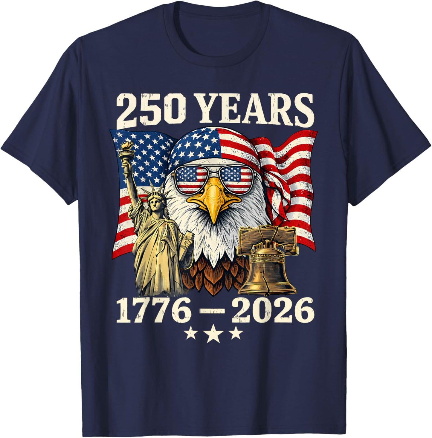 Flag Vintage 250 Years American 1776 2026 250th USA Birthday T-Shirt - T-Shirt | Navy