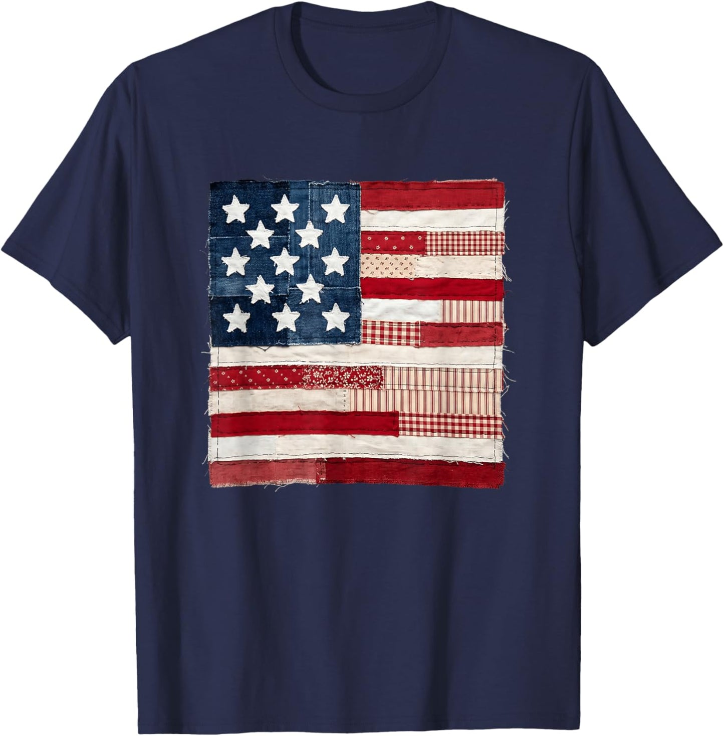 Rustic Quilted American Flag Patriotic USA Stars Stripes T-Shirt - T-Shirt | Navy