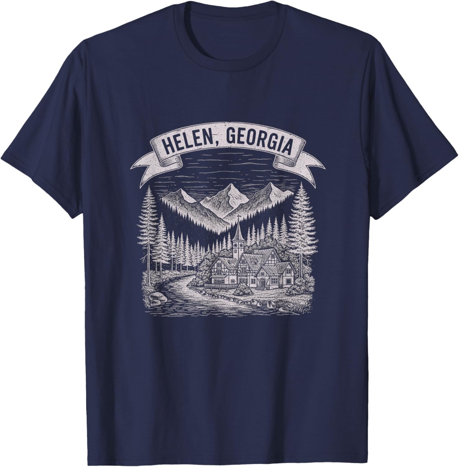 Vintage Helen Georgia Sketch Art Design T-Shirt - T-Shirt | Navy