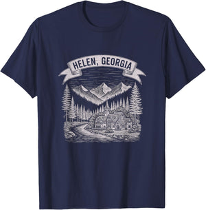 Vintage Helen Georgia Sketch Art Design T-Shirt - T-Shirt | Navy