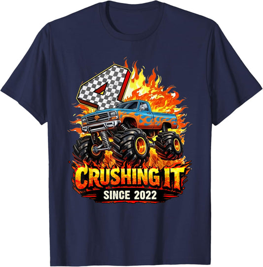 Birthday 4th Monster Truck 4 Year Old Since 2022 Boys Kids T-Shirt - T-Shirt | Navy