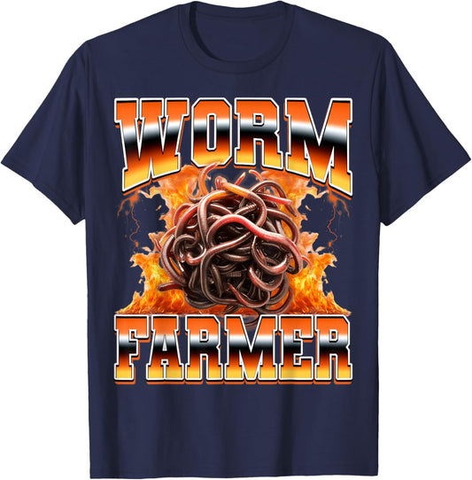Worm Farmer Worm Farming Worm Farm Vermiculture 90s Bootleg T-Shirt - T-Shirt | Navy