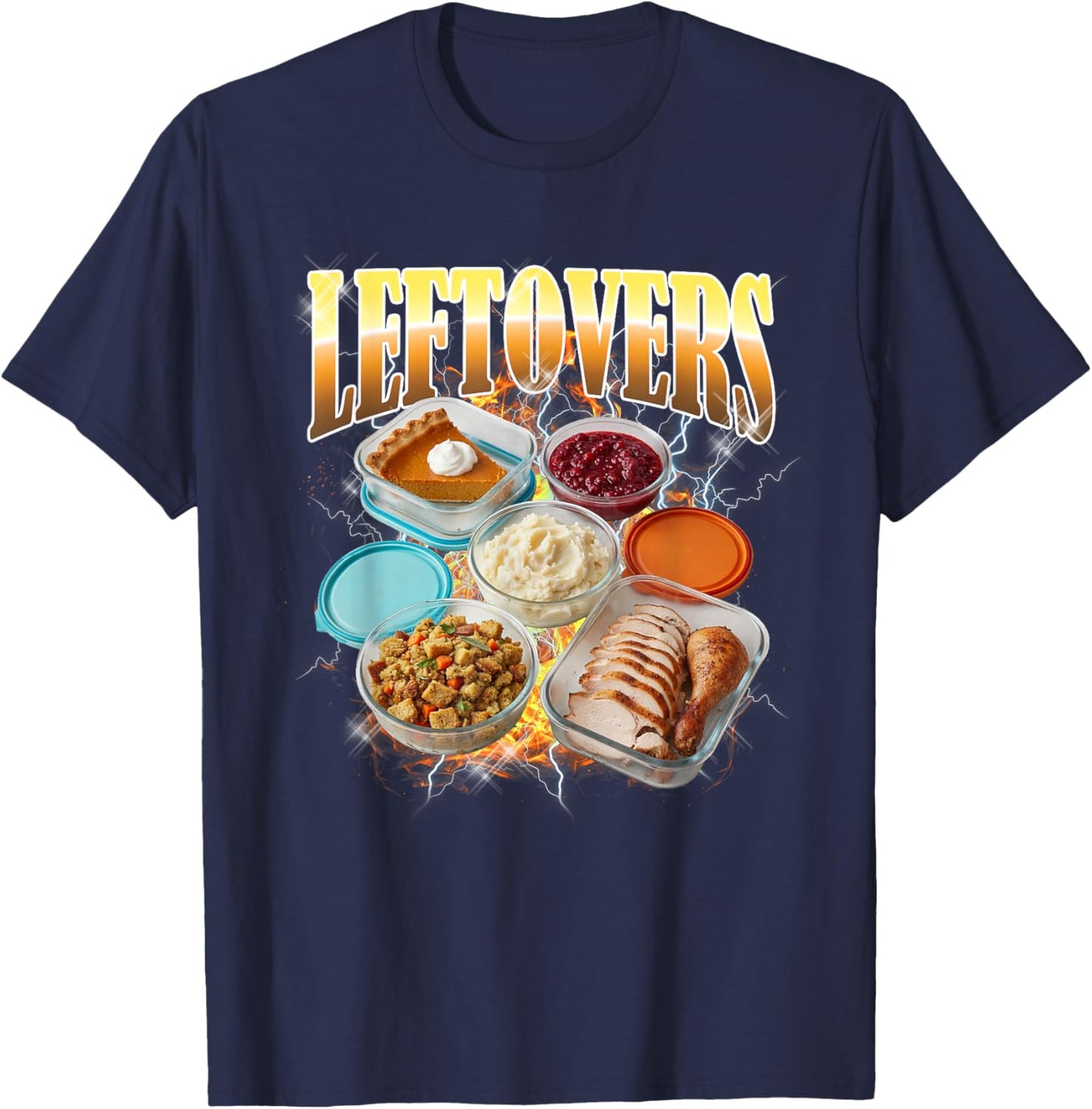 Thanksgiving Leftovers Bootleg 90's Rap Rock Vintage Funny T-Shirt - T-Shirt | Navy