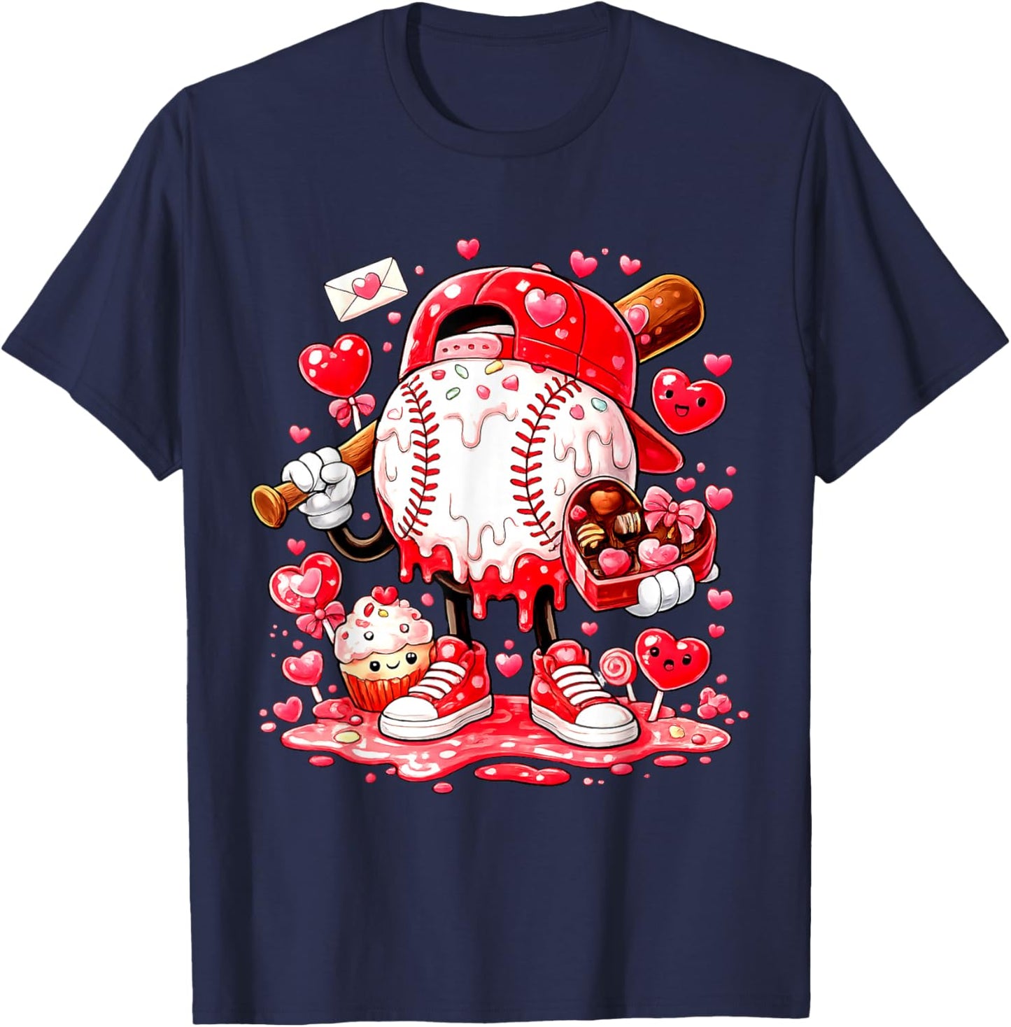 Baseball Drip Ice Cream Boys Kids Youth Valentines T-Shirt - T-Shirt | Navy