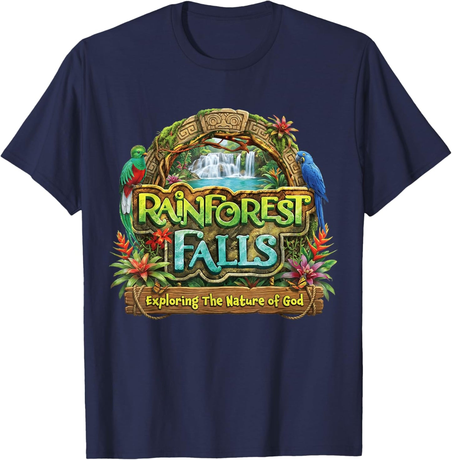 Funny VBS 2026 Rainforest Falls Exploring The Nature of God T-Shirt - T-Shirt | Navy