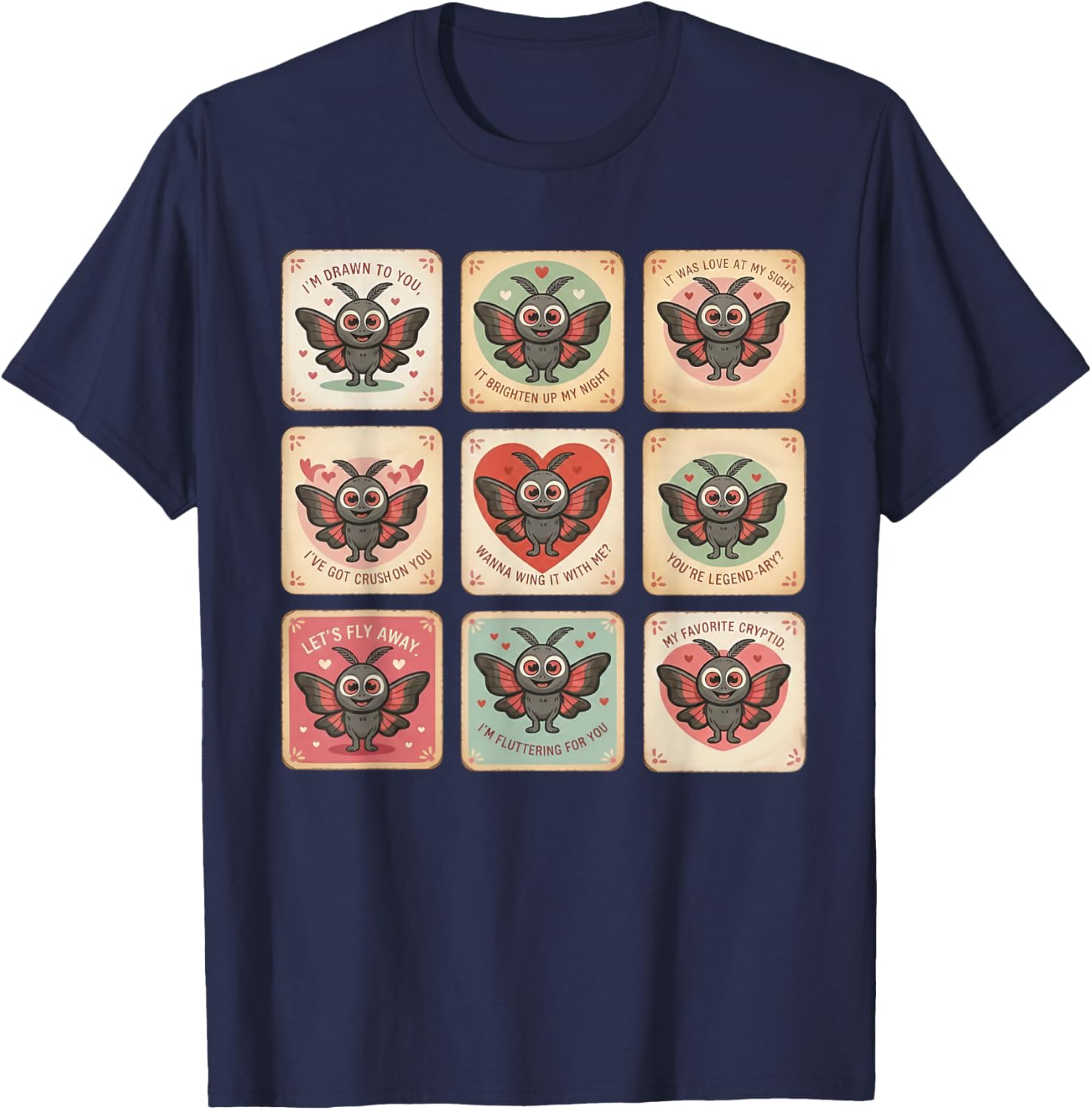 Cute Mothman Valentine Puns Cryptid Lover Cards T-Shirt - T-Shirt | Navy