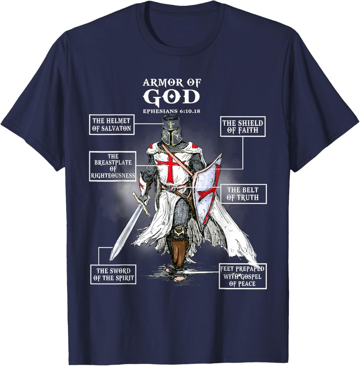 Armor of God Knight Templar Christian T-Shirt - T-Shirt | Navy