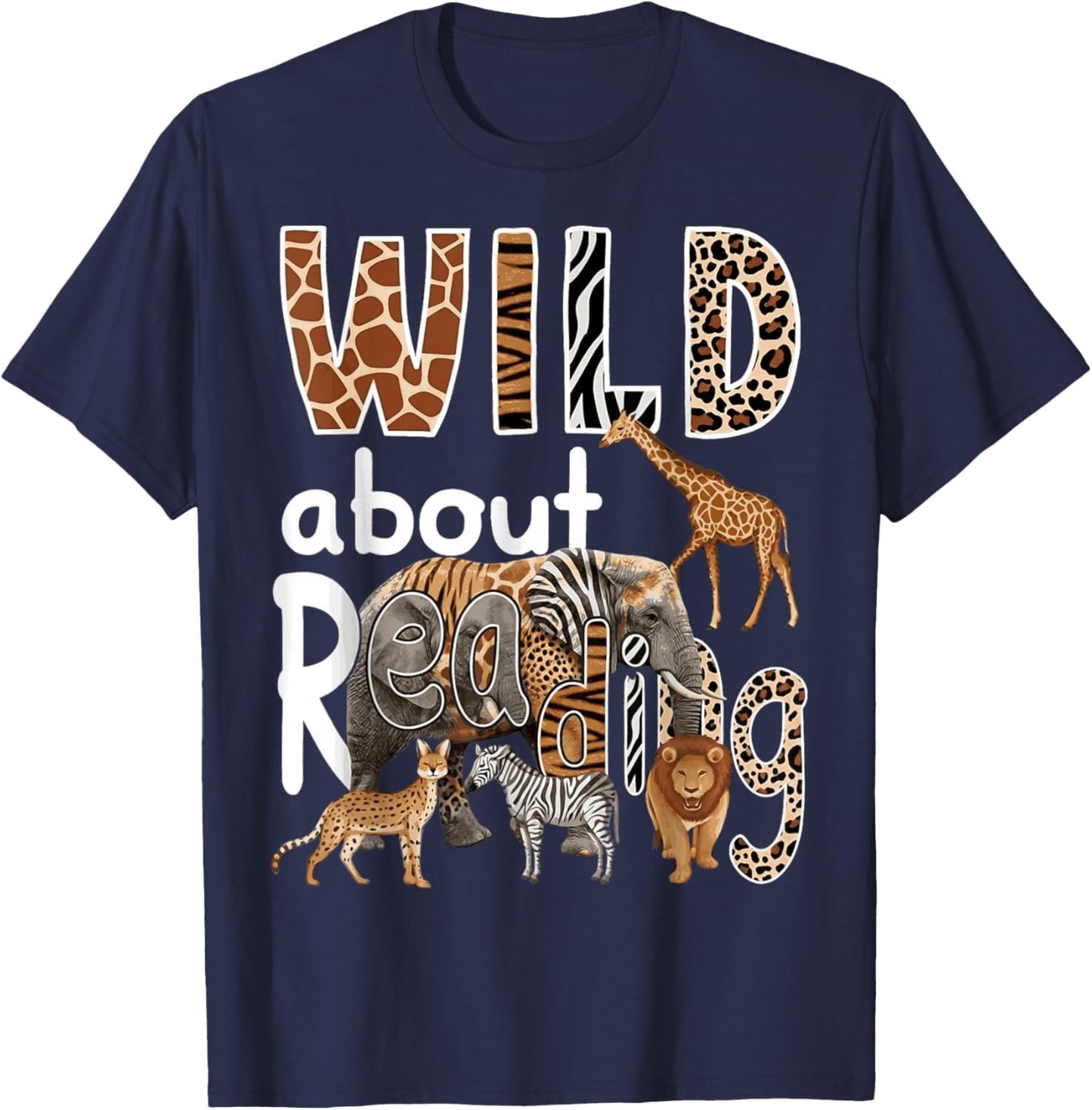 Zoo Animals Wild About Reading Books Reader Lover Librarian T-Shirt - T-Shirt | Navy