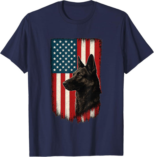 German Shepherd American Flag USA Patriotic Dog T-Shirt - T-Shirt | Navy