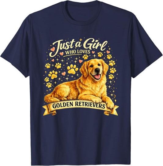 Just a Girl Who Loves Golden Retrievers Graphic T-Shirt - T-Shirt | Navy