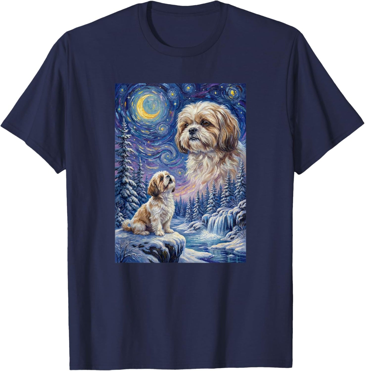 Howling to The Moon Meme Animal Dog Shih Tzu T-Shirt - T-Shirt | Navy