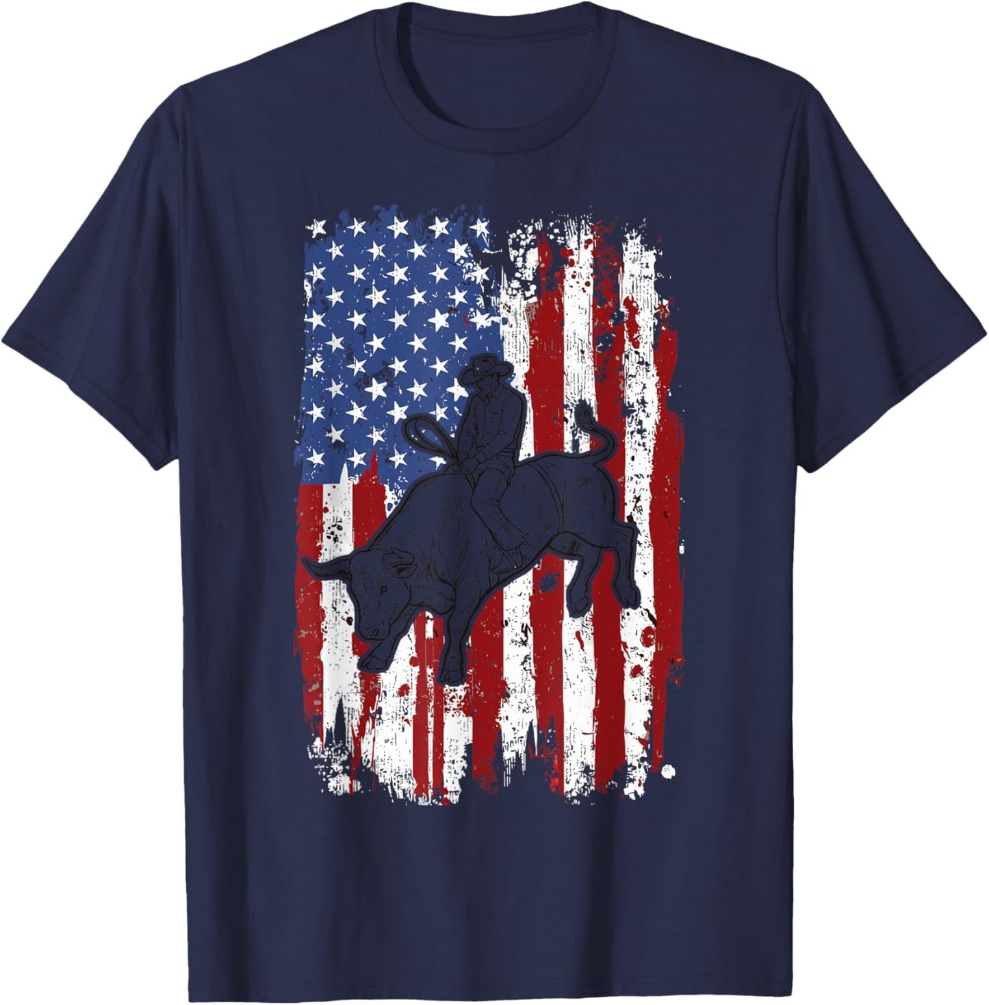 Vintage Patriotic Rodeo Cowboy Western Country USA Flag Men T-Shirt - T-Shirt | Navy