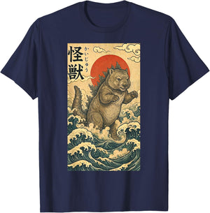 Wombzilla Wombat Japanese Art Funny T-Shirt - T-Shirt | Navy