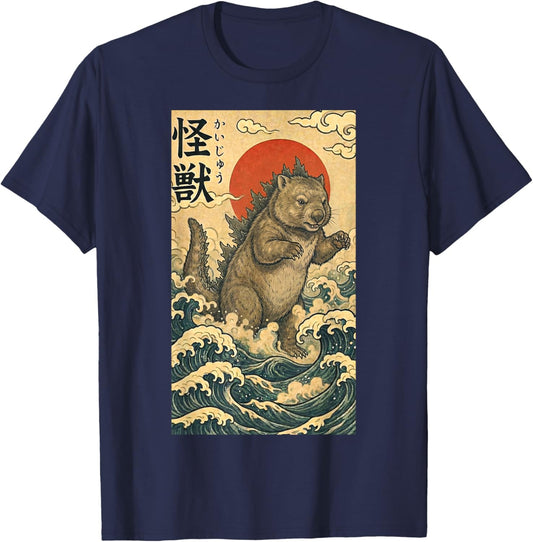 Wombzilla Wombat Japanese Art Funny T-Shirt - T-Shirt | Navy