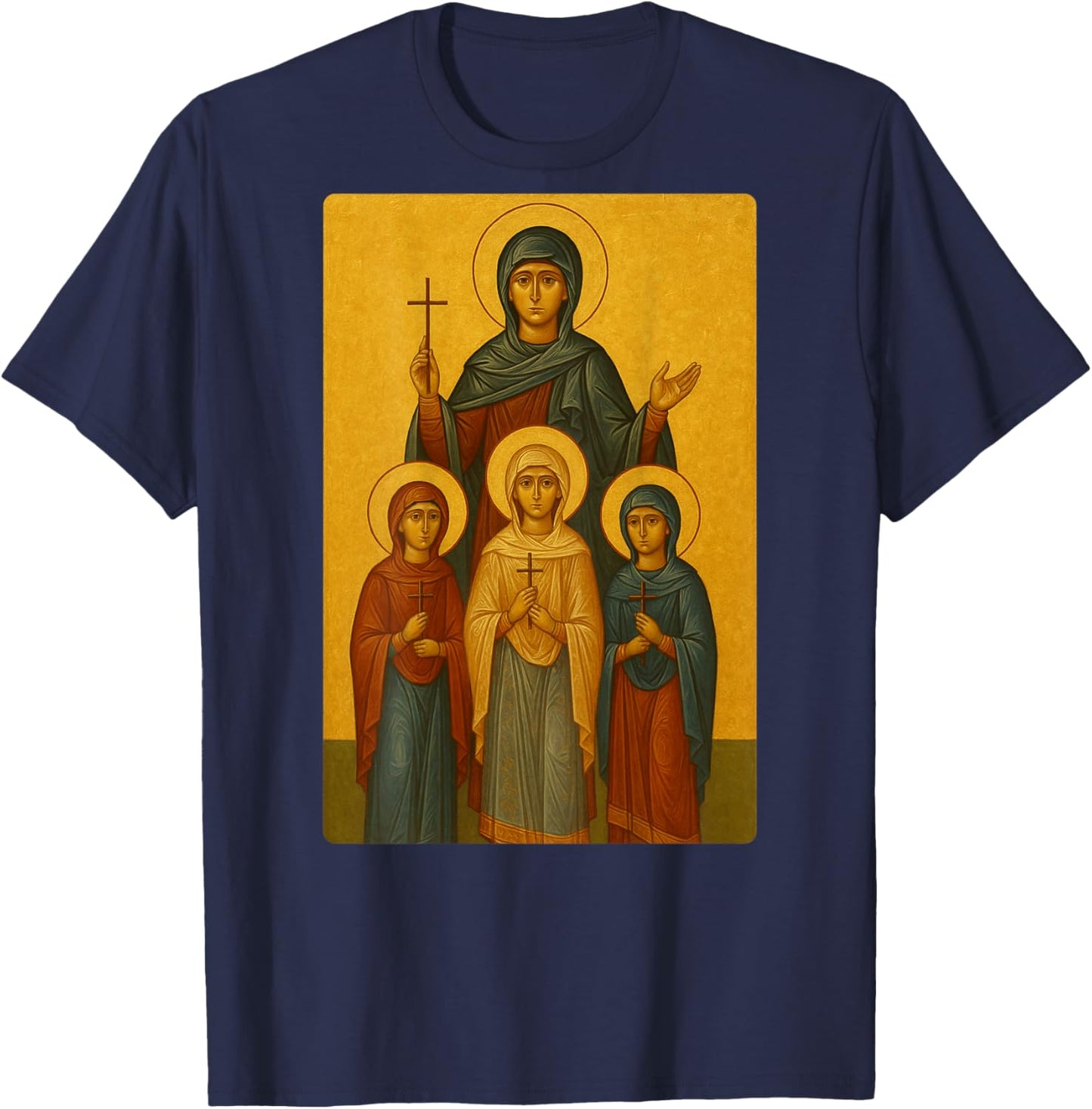 Orthodox Icon of Saint Sophia and her Daughters T-Shirt - T-Shirt | Navy