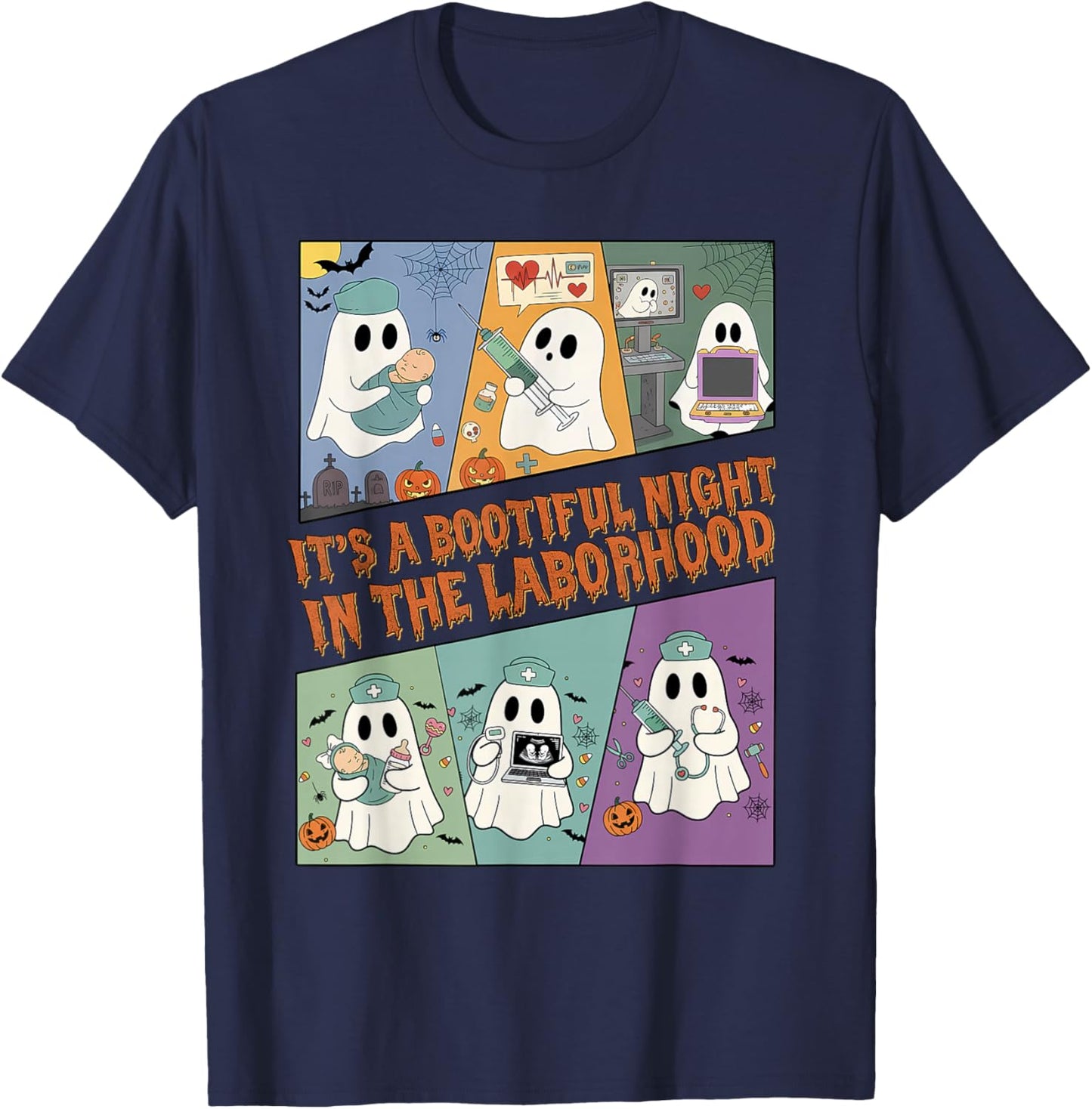 It's A Bootiful Night in The Laborhood, L&D Nurse Halloween T-Shirt - T-Shirt | Navy