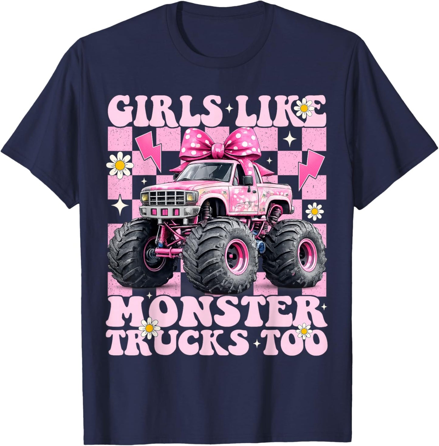 Girls Like Monster Trucks Too Coquette Bow Adults Toddlers T-Shirt - T-Shirt | Navy
