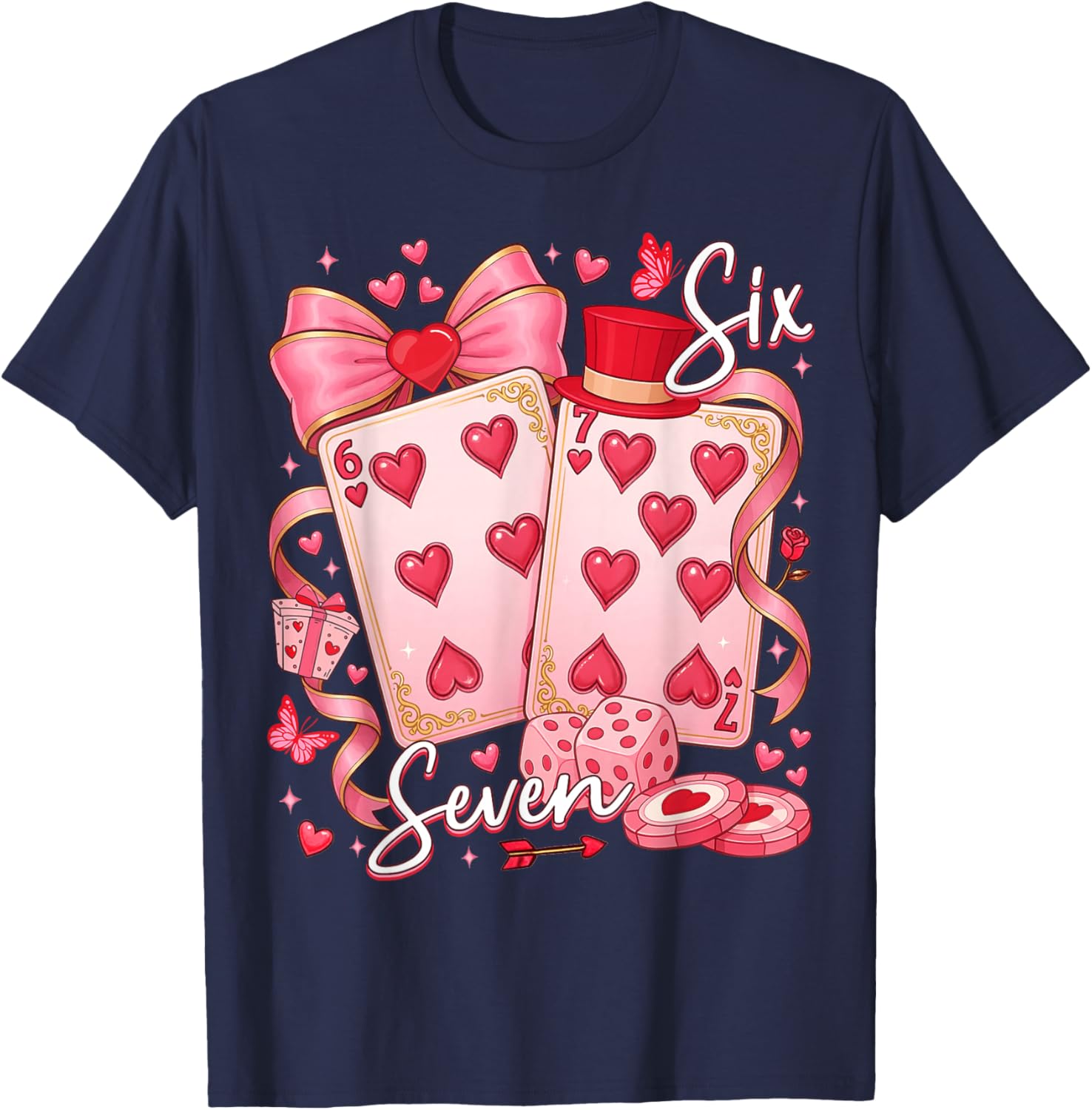 Funny Meme Six Seven 67 Valentine Playing Cards 67 Men Women T-Shirt - T-Shirt | Navy