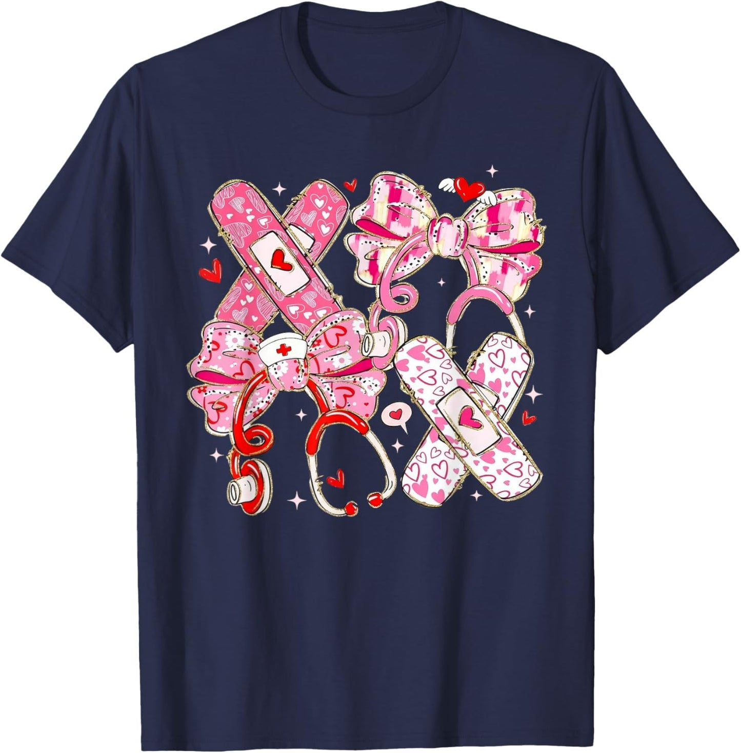 Cute Valentine Nurse Scrubs Cute Heart Icons Nurse Life T-Shirt - T-Shirt | Navy