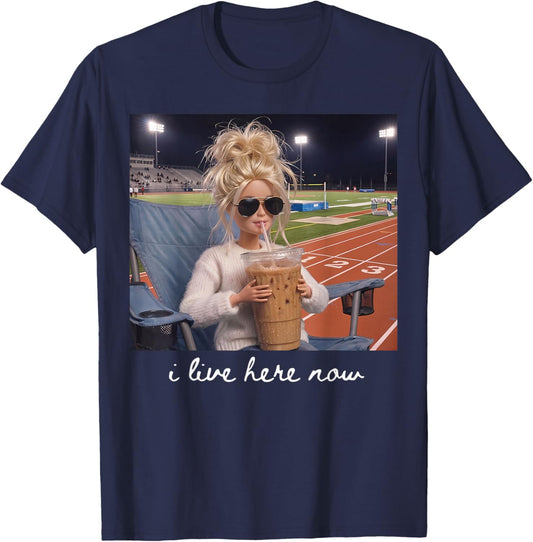 I Live Here Now Funny Ballfield Baseball Girl Softball Meme T-Shirt - T-Shirt | Navy