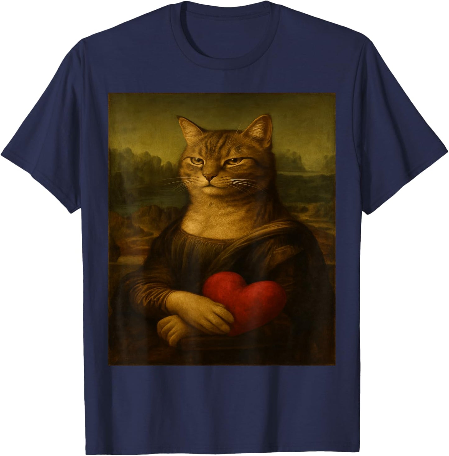 Cat Monalisa Cats Lovers Sarcastic T-Shirt - T-Shirt | Navy
