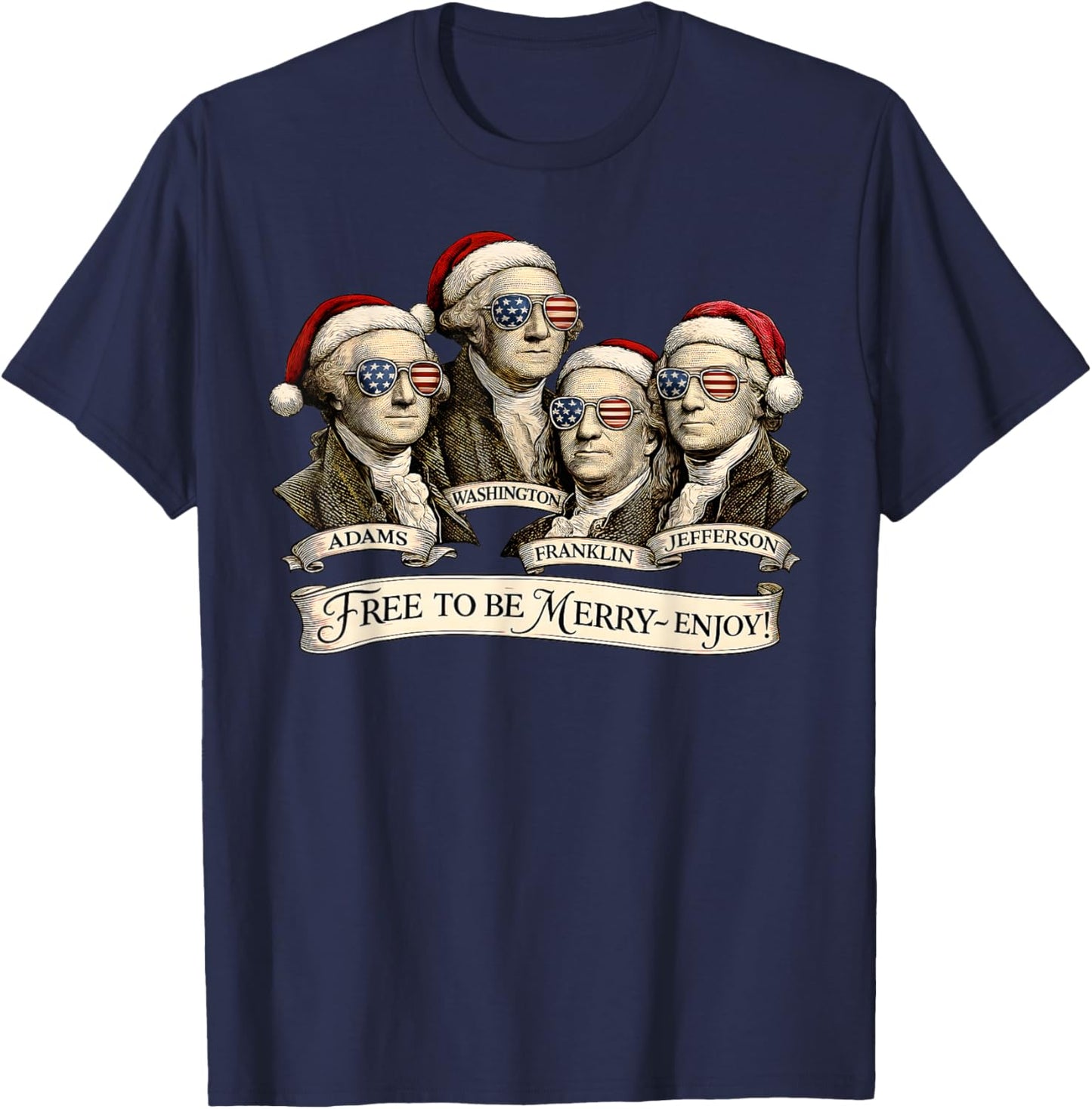 Vintage Founding Fathers Santa Hats Patriotic Christmas T-Shirt - T-Shirt | Navy