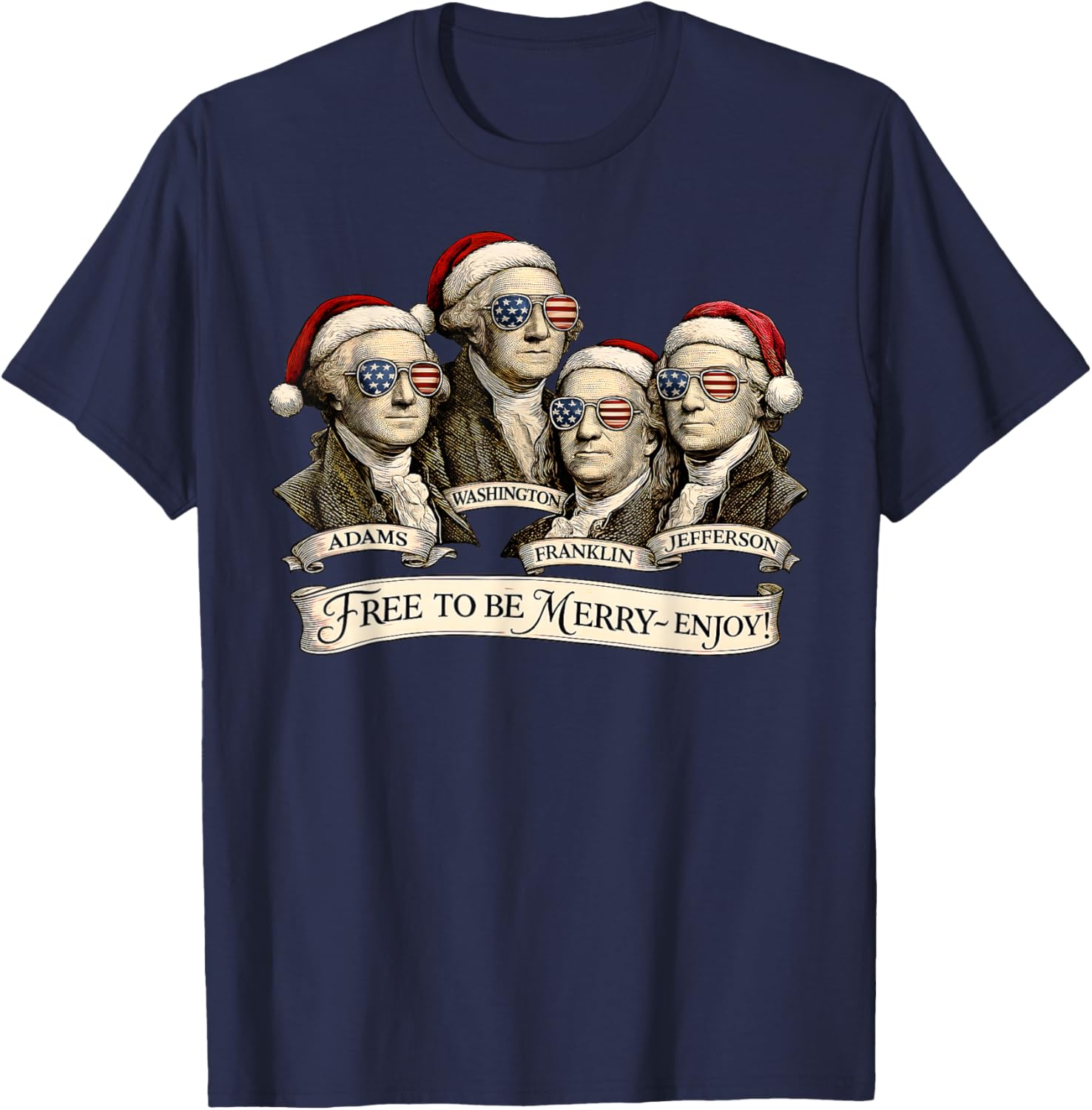 Vintage Founding Fathers Santa Hats Patriotic Christmas T-Shirt - T-Shirt | Navy