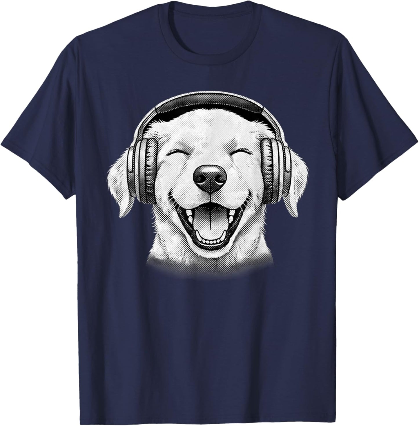 Cute Headphones Dog Funny Grunge Silly Graphic T-Shirt - T-Shirt | Navy