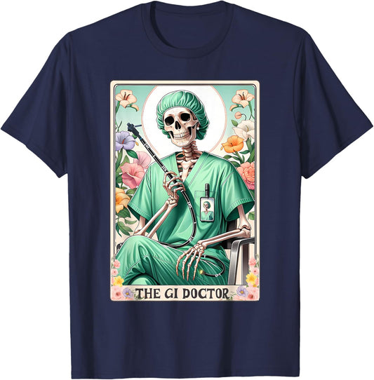 GI Doctor Gastroenterologist Skeleton Tarot Card Endoscopy T-Shirt - T-Shirt | Navy