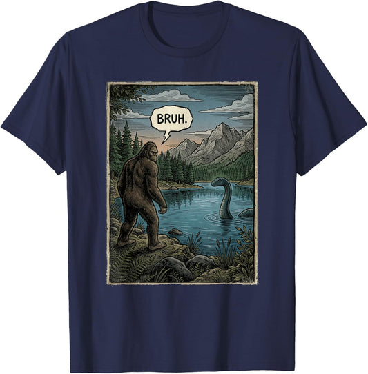 Funny Introvert Bigfoot Sasquatch Loch Ness Monster Bruh T-Shirt - T-Shirt | Navy