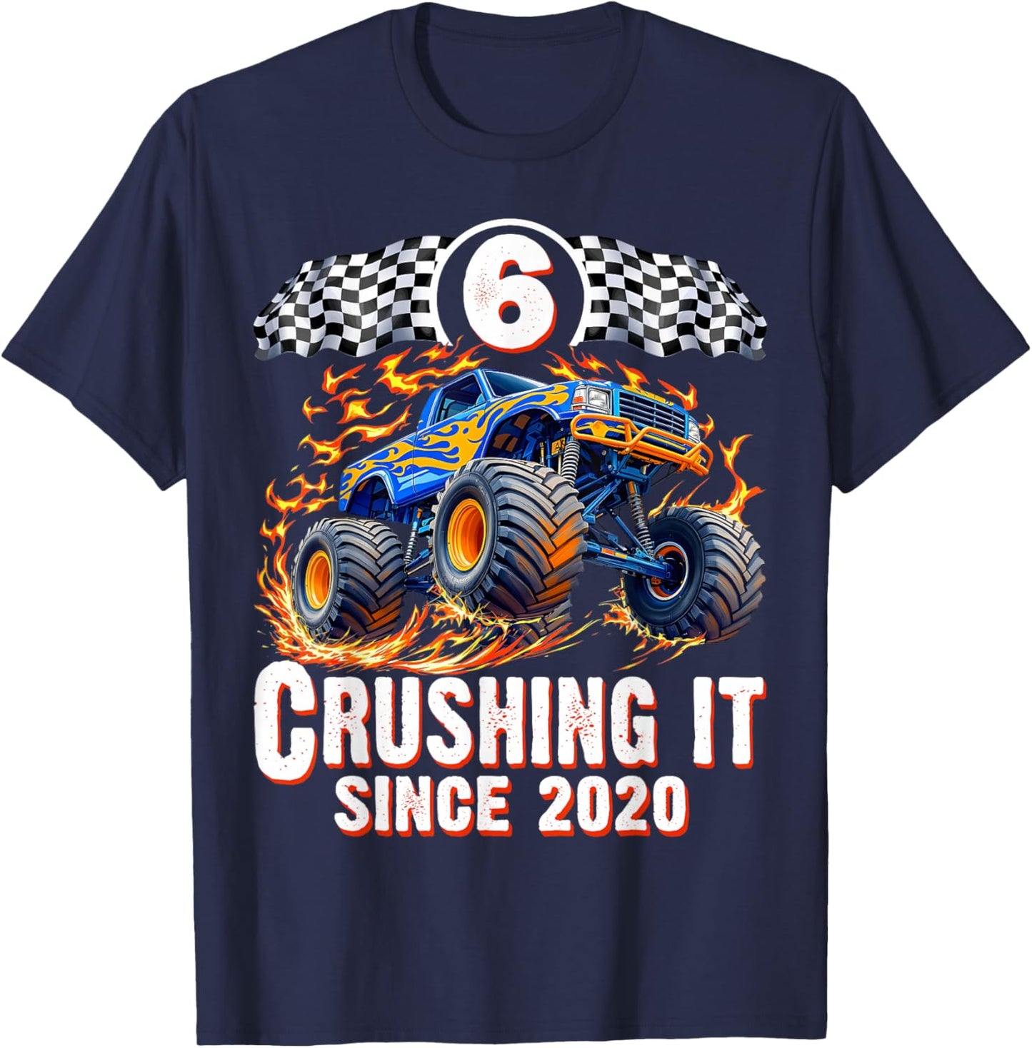 Birthday Monster Truck 6 Year Old Boys 6th Party Born 2020 T-Shirt - T-Shirt | Navy
