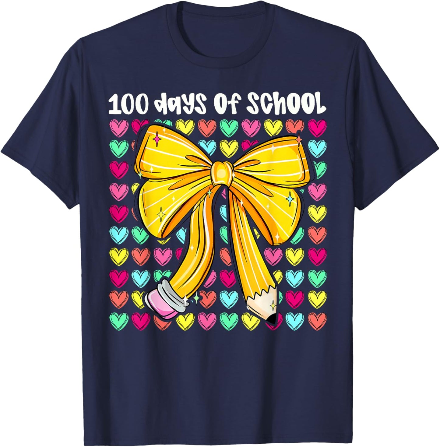 100th Day of School 100 Days Teacher Coquette Bow Girl Women T-Shirt - T-Shirt | Navy