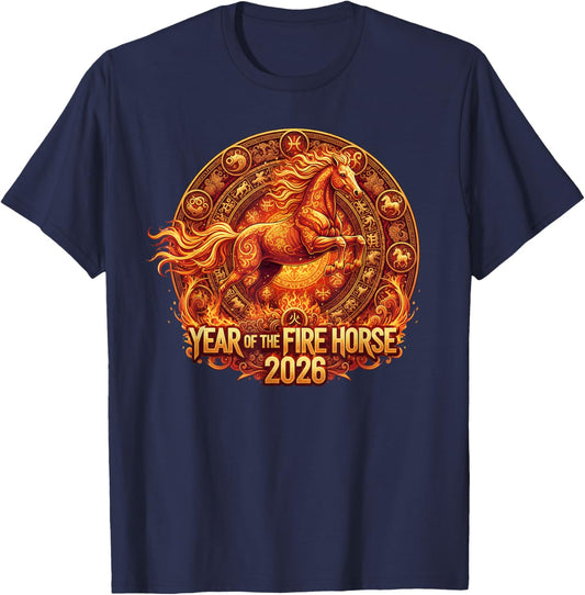 Year of Fire Horse 2026 Chinese Lunar New Year Zodiac T-Shirt - T-Shirt | Navy