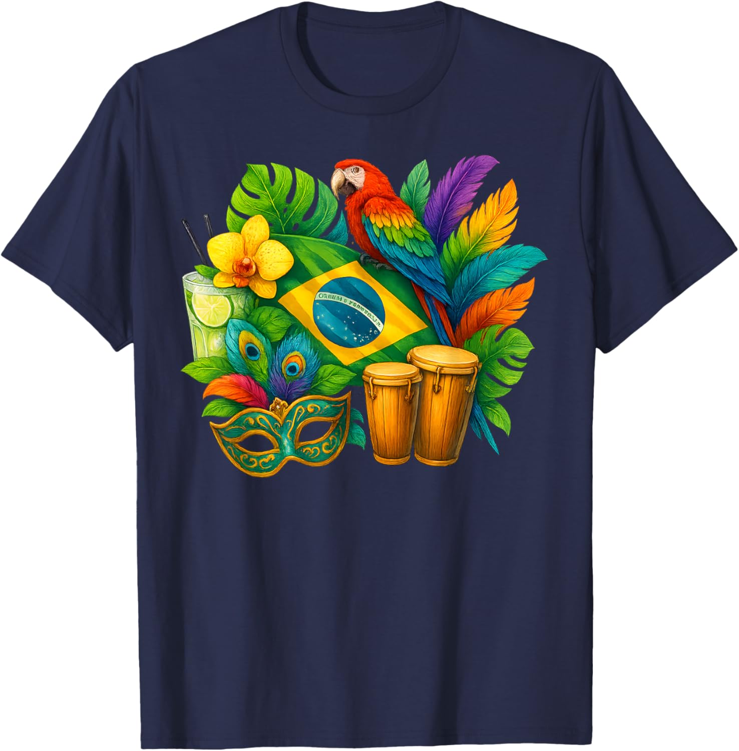 Brazil Flag Vacation Travel Brazilian Culture Men Women Kids T-Shirt - T-Shirt | Navy