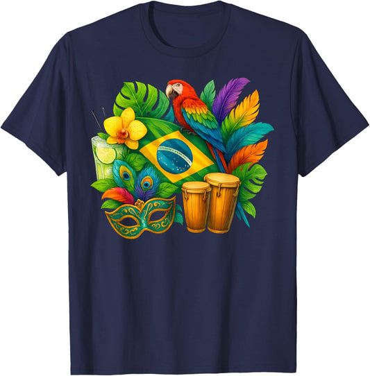 Brazil Flag Vacation Travel Brazilian Culture Men Women Kids T-Shirt - T-Shirt | Navy
