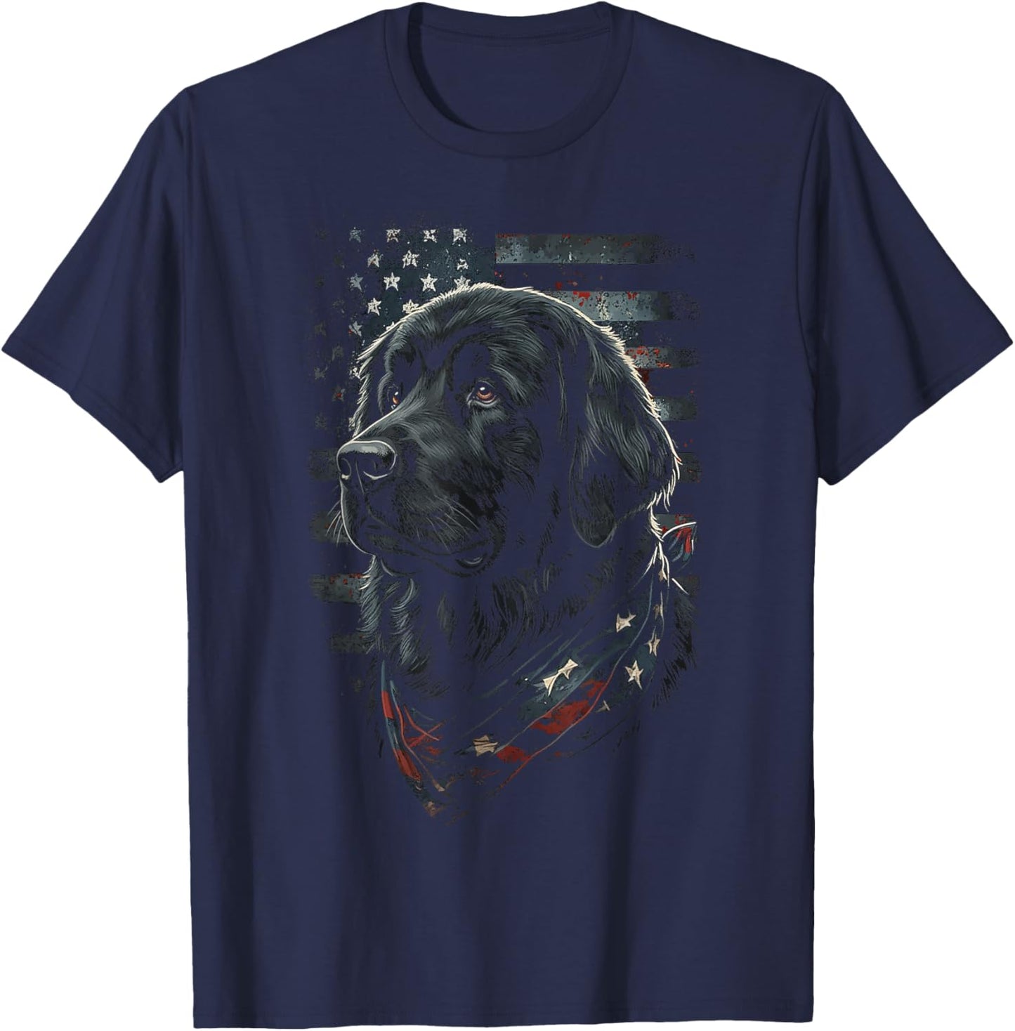 Newfoundland Dog American Flag Patriotic Vintage USA T-Shirt - T-Shirt | Navy