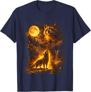 Vintage Moonlight Animal Funny Raccoon Howling at The Moon T-Shirt - T-Shirt | Navy