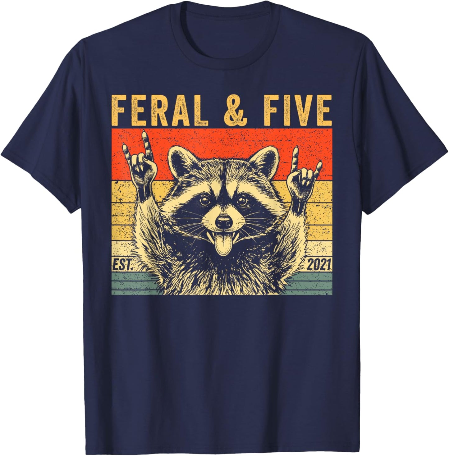Feral and Five Raccoon Funny 5th Birthday Girls Boys Kids T-Shirt - T-Shirt | Navy