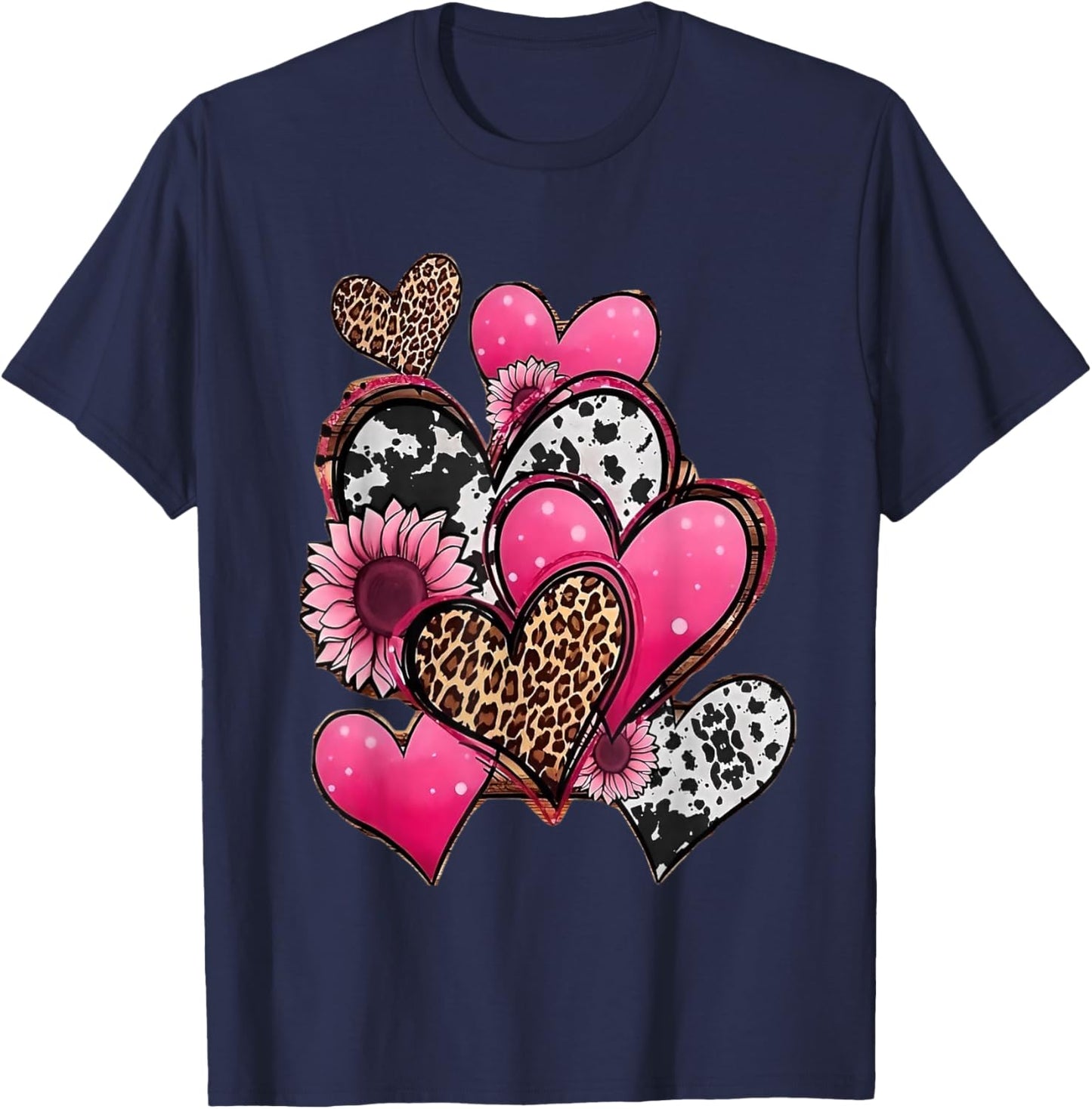 Red haerts and Leopard Hearts T-Shirt - T-Shirt | Navy