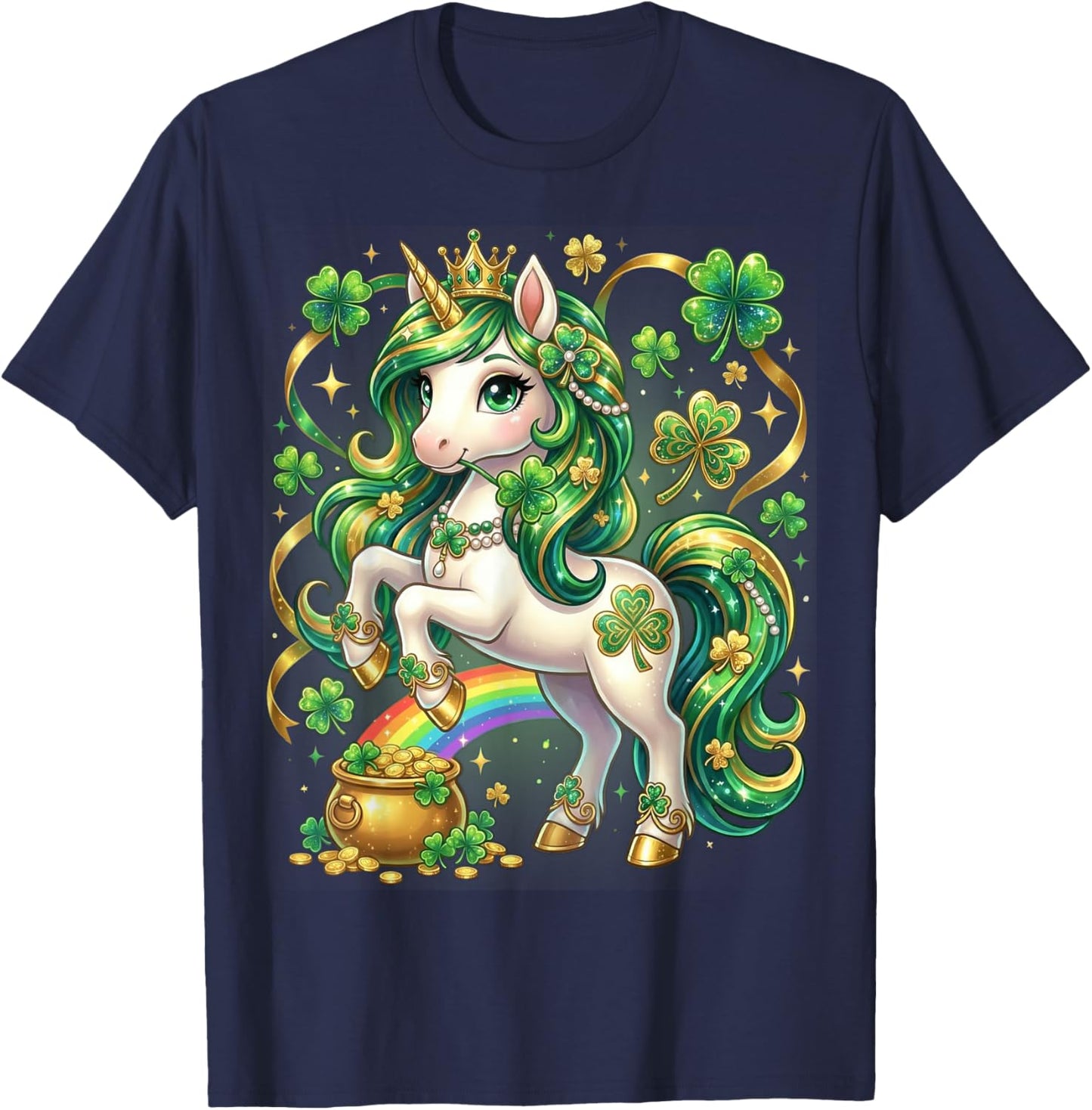 Unicorn St Patricks Day Toddler Girls Kid Shamrock Lepricorn T-Shirt - T-Shirt | Navy