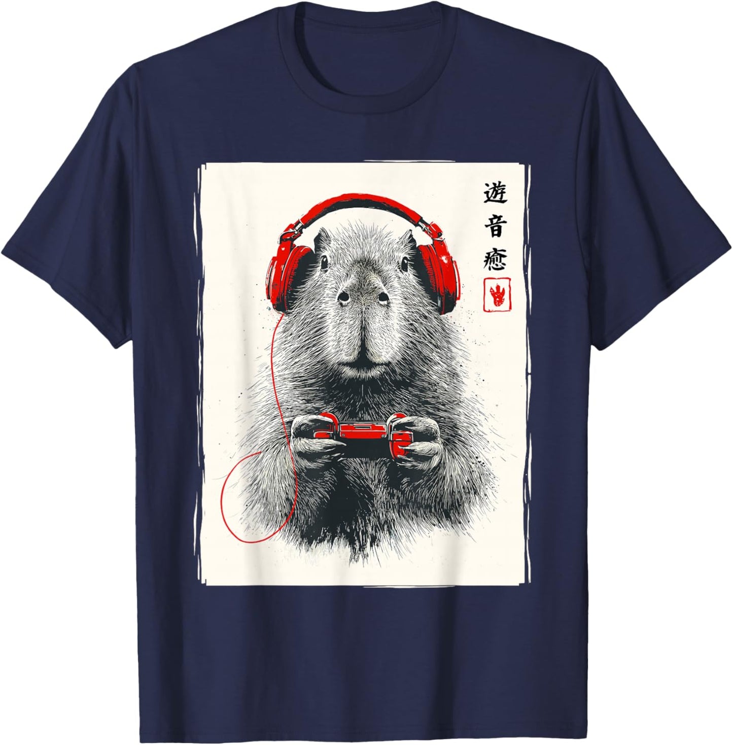 Japanese Capybara Gamer Video Games Graphic Funny Capybara T-Shirt - T-Shirt | Navy