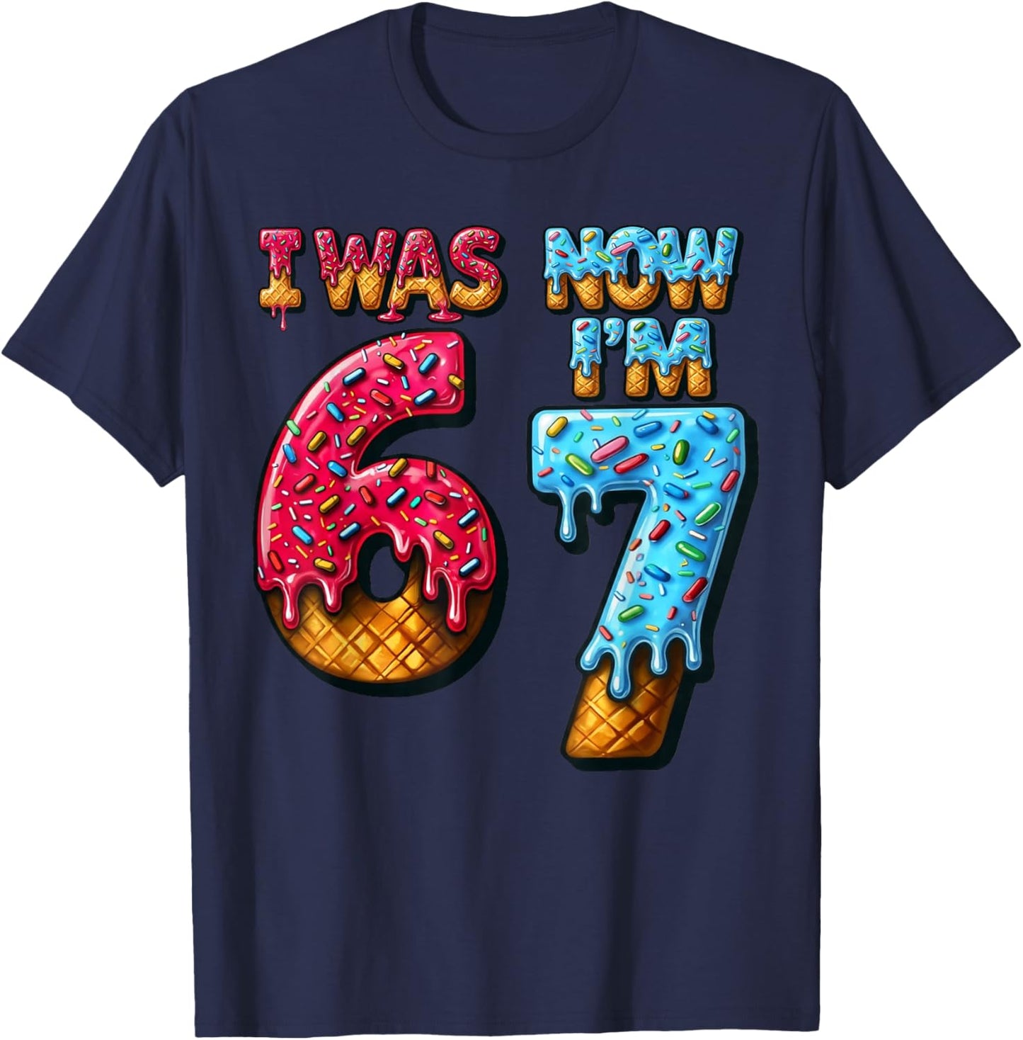 7th Birthday I was 6 Now Im 7 Ice Cream 67 Boys Kids Youth T-Shirt - T-Shirt | Navy